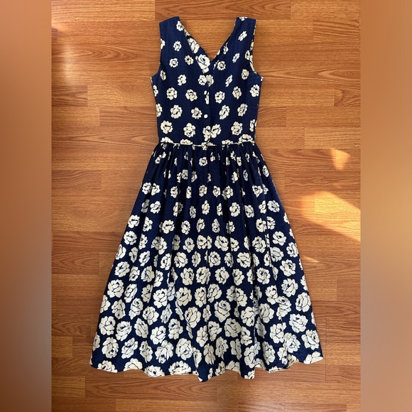 1950’s Monterey Models Navy Dress with White Roses and Button Back size XS VGUC - Picture 9 of 12
